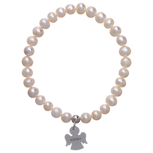 AMEN Elastic bracelet with round pearls 6 mm 925 sterling silver 2