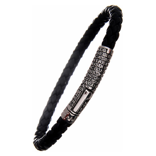Amen bracelet in black woven leather Pater Noster 4