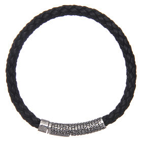 Bracciali AMEN: Bracciale Amen pelle nera intrecciata Pater Noster