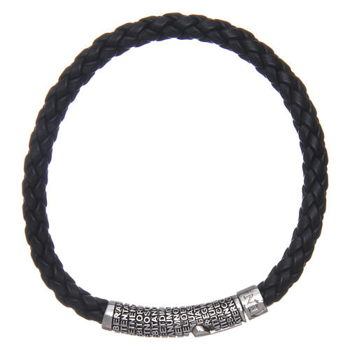 Amen bracelet in black woven leather Pater Noster 1
