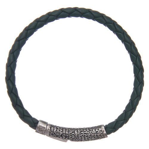 Amen bracelet in green woven leather Pater Noster 1