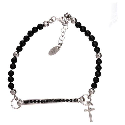 Armband AMEN Silber 925 Onyx Perlen und Platte 1