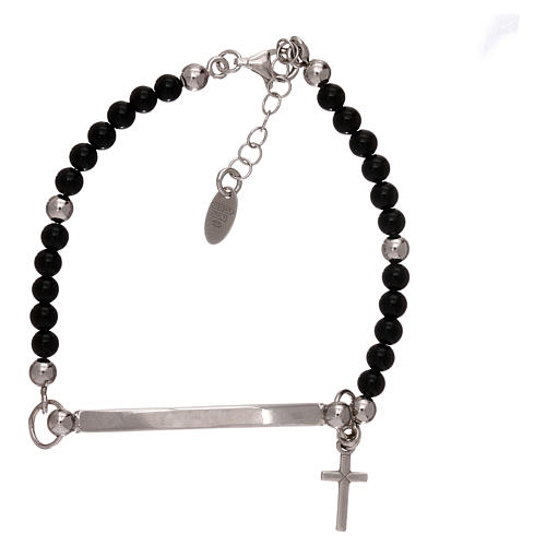 Armband AMEN Silber 925 Onyx Perlen und Platte 2