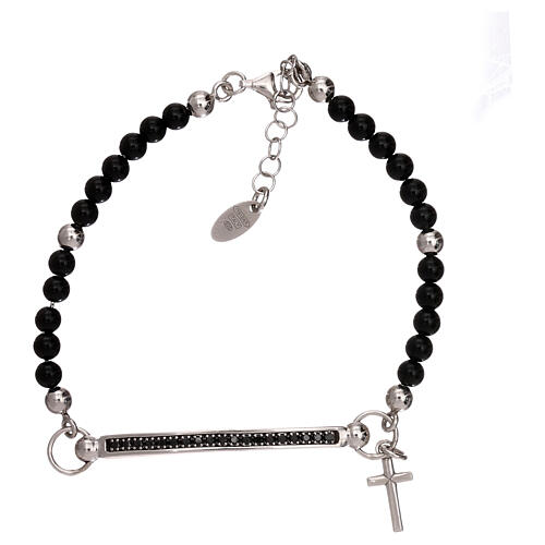 Bracelet with onyx beads and 925 silver, AMEN 1