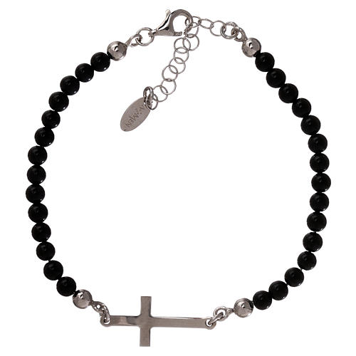 Armband AMEN Silber 925 und Onyx Perlen von 4mm 2