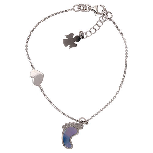 AMEN bracelet in 925 silver with foot-shaped pendant in pink mother-of-pearl with blue shades 1