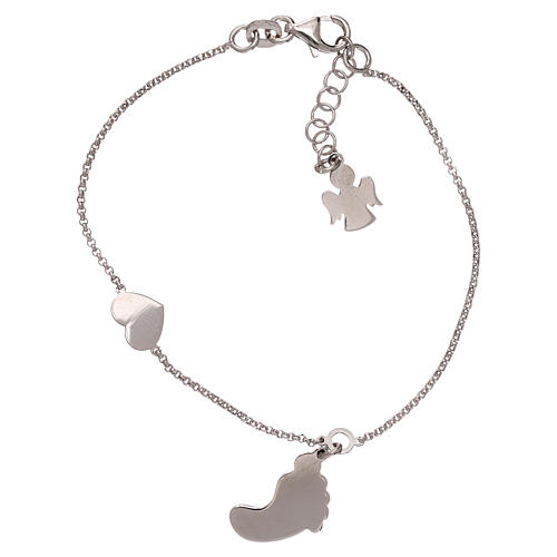 AMEN bracelet in 925 silver with foot-shaped pendant in pink mother-of-pearl with blue shades 2