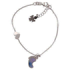 AMEN bracelet with foot charm mother of pearl blue shades 925 silver
