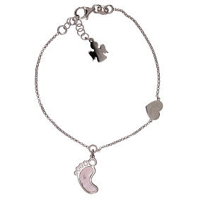 AMEN bracelet in 925 silver with foot-shaped pendant in pink mother-of-pearl