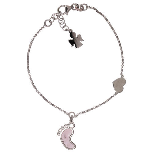 AMEN bracelet in 925 silver with foot-shaped pendant in pink mother-of-pearl 1