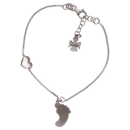 AMEN bracelet in 925 silver with foot-shaped pendant in pink mother-of-pearl 2