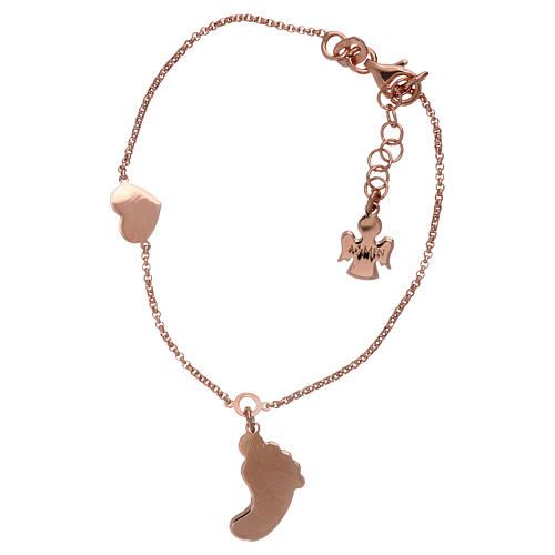 Bracciale argento 925 rosé con pendente forma piede e cuore AMEN 2