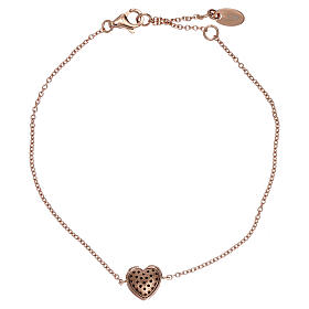 Sterling silver heart charm bracelet with black zircons