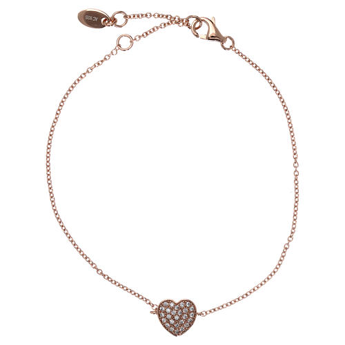 Bracelet AMEN argent 925 rosé breloque coeur avec zircons blancs 1