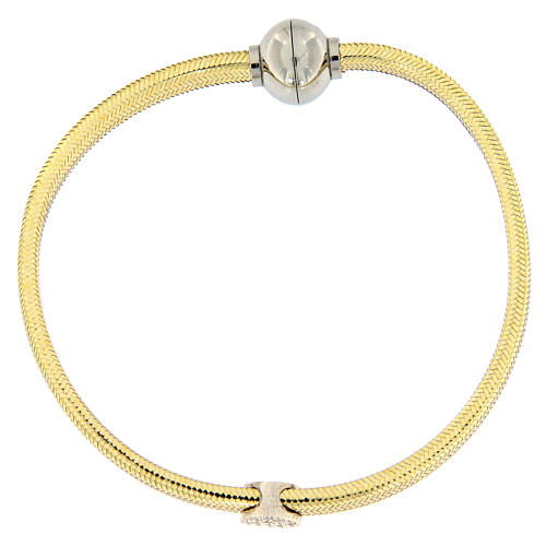 AMEN bracelet heart zircons 925 silver and gold plated lurex 4