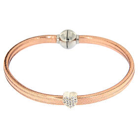 Bracciali AMEN: Bracciale AMEN lurex rosa cuore argento zirconi