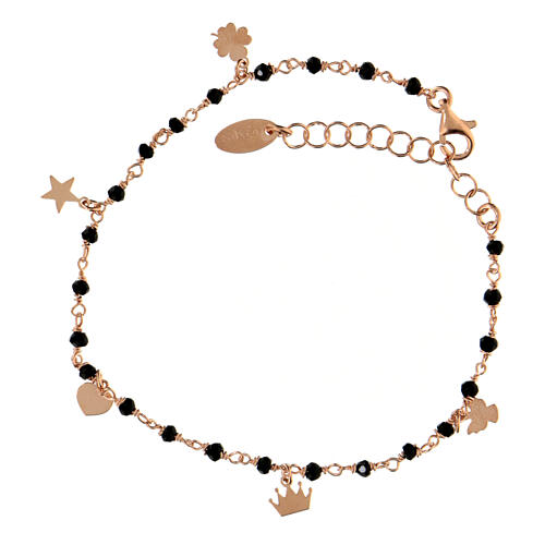 AMEN bracelet with black rubies and charms, rosé-finished 925 silver 3