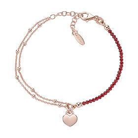 AMEN bracelet with rosé heart-shaped charm and red rubies, 925 silver