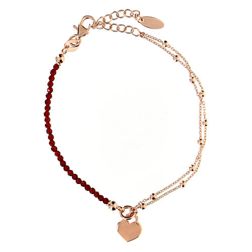 AMEN bracelet with rosé heart-shaped charm and red rubies, 925 silver 3