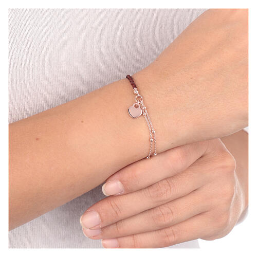 AMEN bracelet with rosé heart-shaped charm and red rubies, 925 silver 4