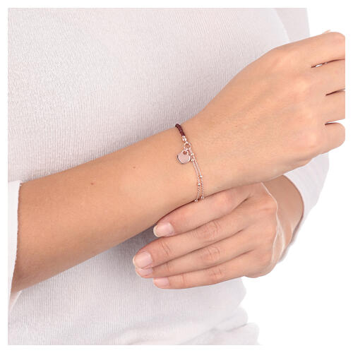 Bracciale cuore rosato in argento 925 cristalli rubino AMEN 2