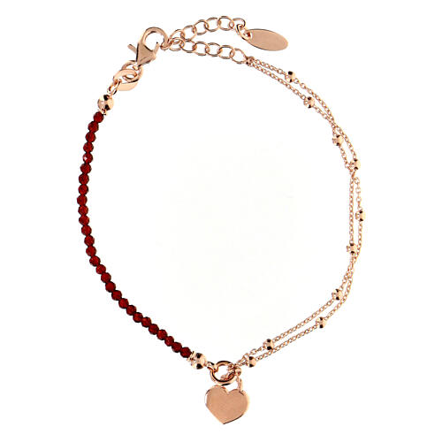 Bransoletka z sercem, kolor różowawy ze srebra 925, kamyczki kolor rubinowy, AMEN 3