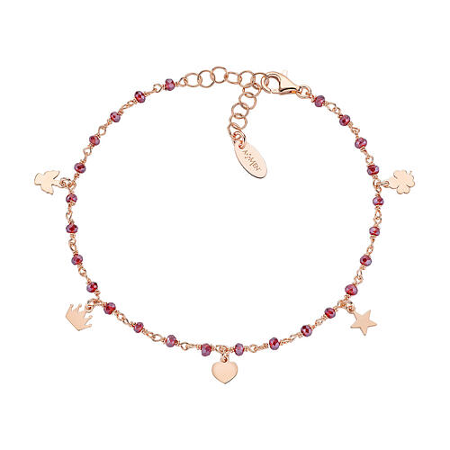 AMEN bracelet with red crystals and charms, rosé-finished 925 silver 1