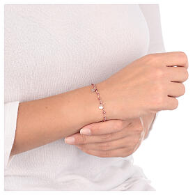 Bracelet AMEN en argent 925 rosé avec symboles et cristaux rouges