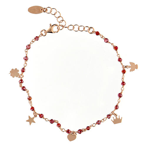 Bracelet AMEN en argent 925 rosé avec symboles et cristaux rouges 3