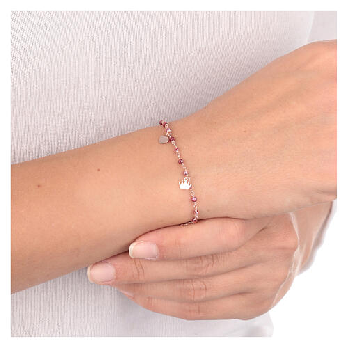 Bracelet AMEN en argent 925 rosé avec symboles et cristaux rouges 4