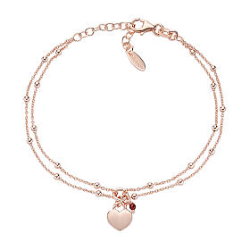 AMEN bracelet with rosé heart-shaped charm and red ruby, 925 silver