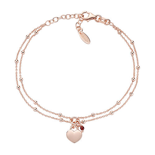 AMEN bracelet with rosé heart-shaped charm and red ruby, 925 silver 1