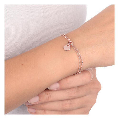 AMEN bracelet with rosé heart-shaped charm and red ruby, 925 silver 4