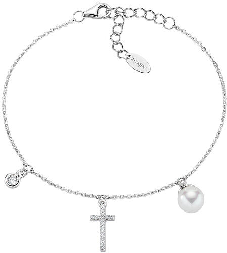 Perlen- und Zirkonia-Armband AMEN aus 925er Silber 1