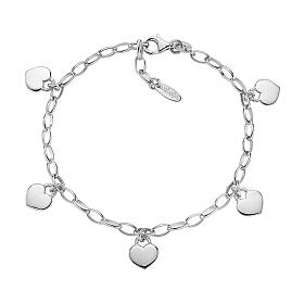 AMEN bracelet with heart-shaped charms, rhodium-plated 925 silver