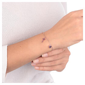 AMEN bracelet with zircon charm, cross and heart with purple zircons, rosé 925 silver