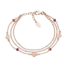 Armband mit Rubin-Kristallen und Herzen von AMEN mit Rosé-Finish
