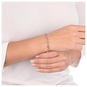 Armband mit Rubin-Kristallen und Herzen von AMEN mit Rosé-Finish