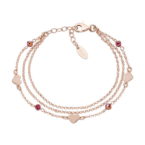 Armband mit Rubin-Kristallen und Herzen von AMEN mit Rosé-Finish 1