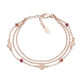 AMEN bracelet with ruby crystals and hearts, rosé finish