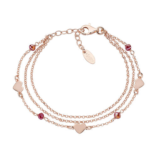 AMEN bracelet with ruby crystals and hearts, rosé finish 1