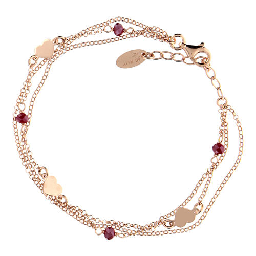 AMEN bracelet with ruby crystals and hearts, rosé finish 3
