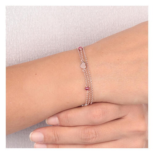 Bracciale cristalli rubino e cuori AMEN finitura rosata 4