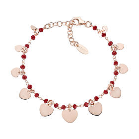 Bracelet AMEN coeurs différentes tailles et cristaux rubis argent 925 rosé