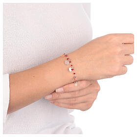 Bracelet AMEN coeurs différentes tailles et cristaux rubis argent 925 rosé