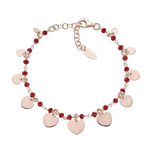 Bracelet AMEN coeurs différentes tailles et cristaux rubis argent 925 rosé 1