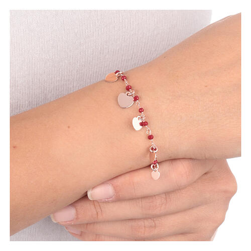 Bracelet AMEN coeurs différentes tailles et cristaux rubis argent 925 rosé 4