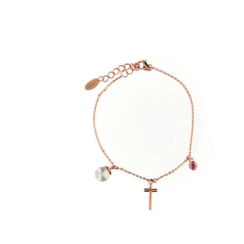 Bracelet AMEN perle croix et zircon mauve argent 925 rosé 3