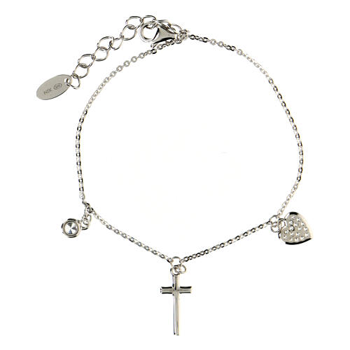 AMEN bracelet with zircon charm, cross and heart with white zircons, rhodium-plated 925 silver 3