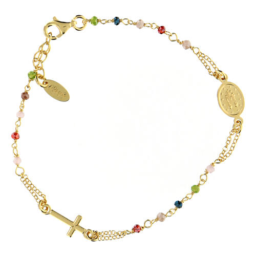 AMEN bracelet with multicoloured crystals and Miraculous Medal, gold plated 925 silver 3